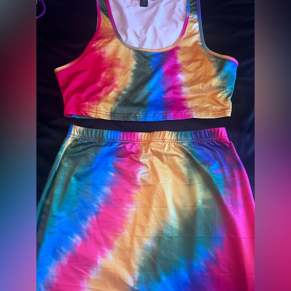 Colorful Tie-Dye Crop Top and Skirt Set